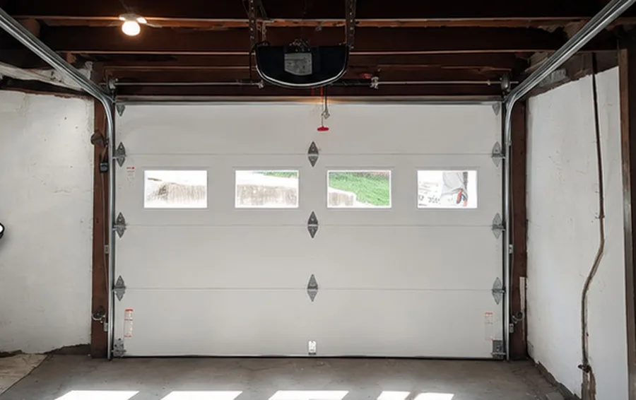 Interior garage door track and operator after replacement