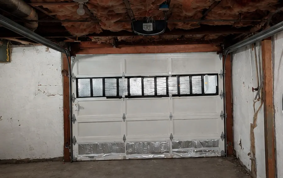 Interior garage door track and operator before replacement